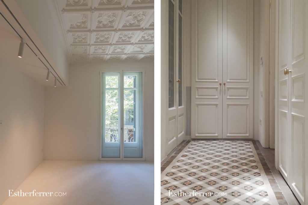 cómo reformar un piso modernista en barcelona sin estropearlo: rejas de impulsión y retorno del aire acondicionado integradas en los acabados
